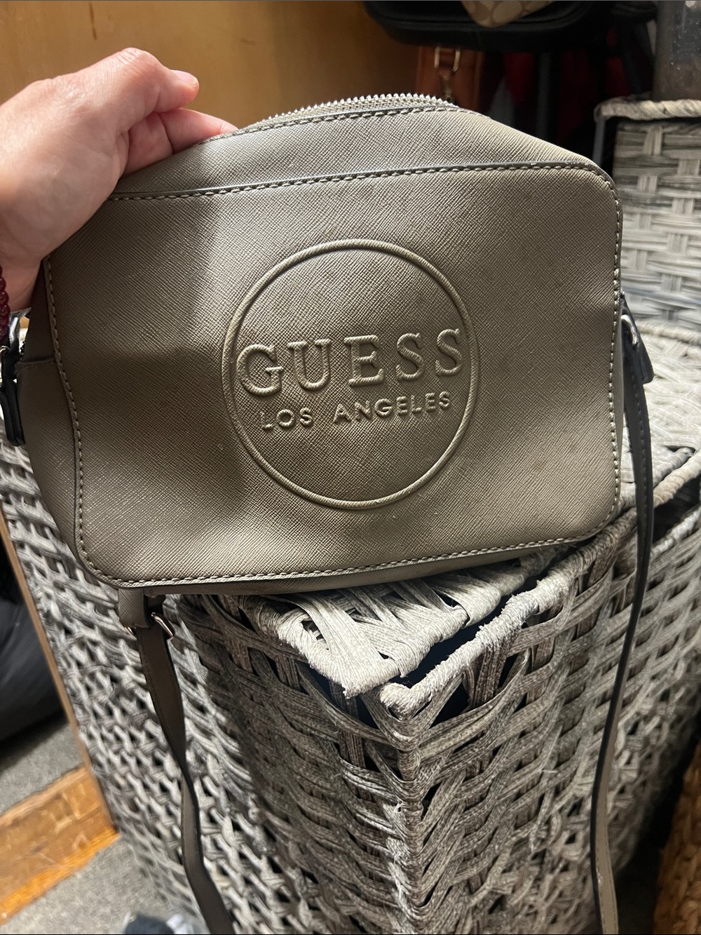 GUESS Taupe Embossed Logo Crossbody Bag